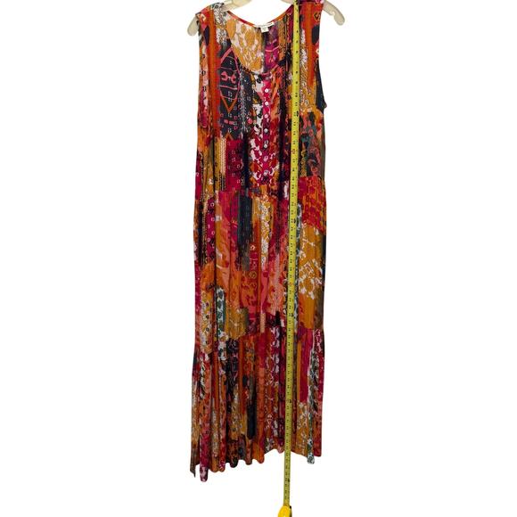 Coldwater Creek Boho Maxi Dress Ikat Patchwork Viscose M Pockets Button Closure - Picture 3 of 11